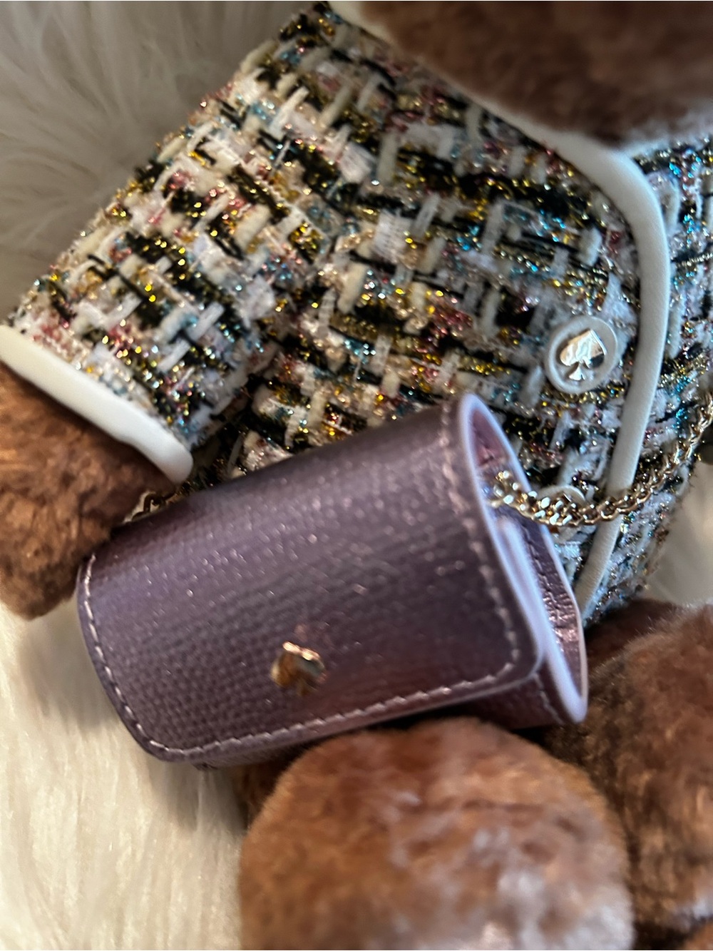 kate spade Brown Plush Bear Charm with Tweed Mini Backpack - Picture 2 of 10